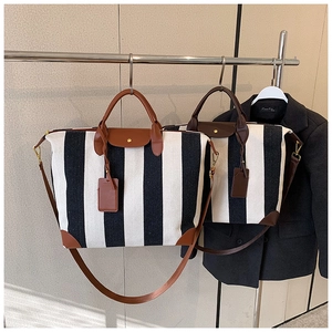 Détails des sacs cabas en toile rayée avec poignées en cuir marron en grandes et petites tailles