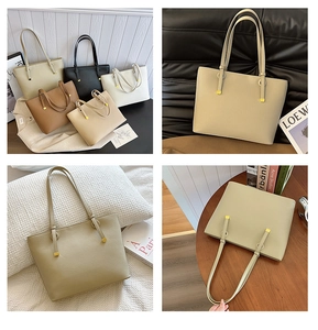 Vues détaillées du sac cabas en cuir en plusieurs couleurs avec quincaillerie dorée