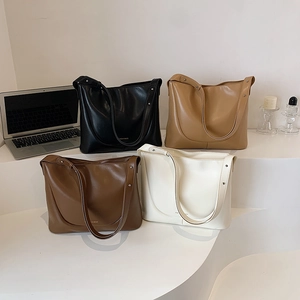 Minimalist PU leather square tote bags in black brown beige and white for daily commute