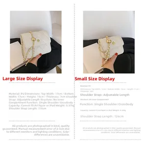Detailed size comparison of quilted chain bags in large and small crossbody formats