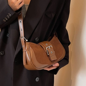 Sac À Épaule Croissant En Cuir PU Vintage Pour Femmes Bandoulière Large Boucle Métallique Style Rétro