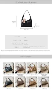 Detailed size chart and multi-color options for the large PU leather tote hobo bag