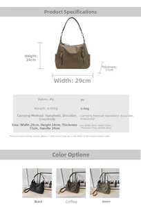 Detailed dimension guide and color options for the PU leather large capacity tote bag