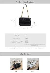 Detailed dimension guide and specifications for the quilted chain shoulder bag