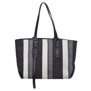 Large striped canvas tote bag for women with black leather handles and casual style