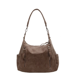 Women Hobo Shoulder Bag Large Capacity PU Leather Frosted Multiple Zipper Pockets Vintage Casual Tote Crossbody Handbag