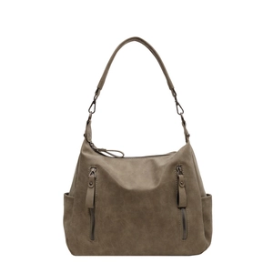 Minimalist large capacity taupe tote bag with decorative zippers for daily commute