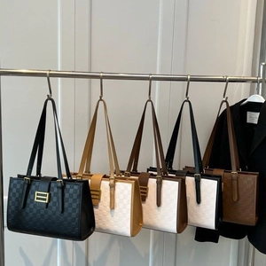 Fashionable checkered pattern tote bags in five colors with golden buckles for women