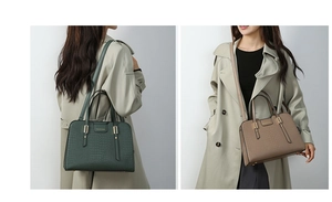 Detail of embossed crocodile texture on stylish shoulder bags with gold hardware