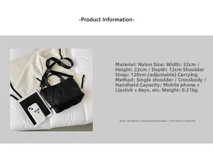 Specifiche dettagliate delle dimensioni per la borsa tote in nylon trapuntato nero