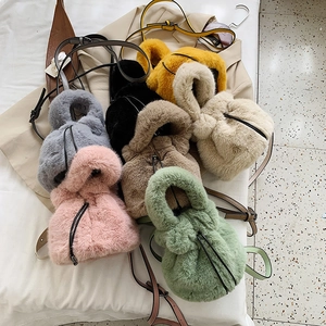 Chic autumn winter faux fur bucket bags in seven colors with adjustable straps