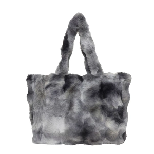 Grand sac cabas en fausse fourrure grise avec texture marbrée et poignées douces