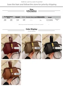 Detailed size chart and dimensions infographic for the PU leather pleated shoulder bag