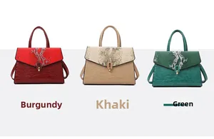 Detailed comparison of crocodile and snake texture bags in wine red, khaki and green