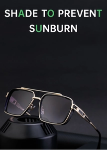Détails des lunettes de soleil punk carrées avec gravure en métal et verres noirs