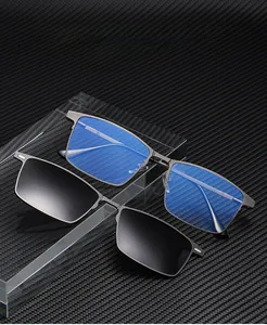 Détail de lunettes de soleil polarisées clipsables avec monture demi-cerclée en métal