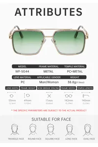 Tableau des tailles détaillé pour lunettes de soleil punk rétro carrées avec dimensions
