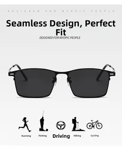 Détail de lunettes de soleil polarisées avec icônes de conduite et pêche sur fond blanc