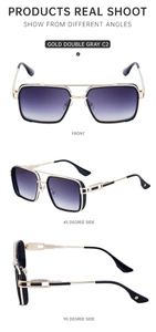 Vues frontale et latérale de lunettes de soleil steampunk vintage avec monture dorée