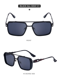 Vues de face et de profil à 45 degrés de lunettes de soleil noires avec détails rouges