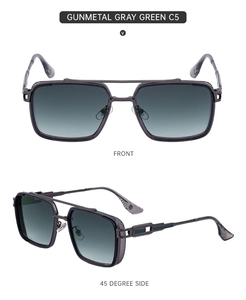 Détails des lunettes de soleil carrées punk gris fusil avec verres dégradés verts