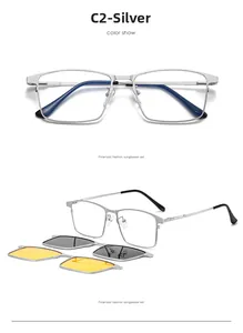 Détail de monture de lunettes argentée avec verres polarisés amovibles à clipser