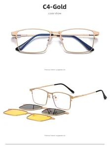 Détail du kit de lunettes de soleil magnétiques dorées avec verres polarisés gris et jaunes