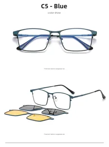 Détail des verres magnétiques avec monture en métal bleu pour vision nocturne et soleil