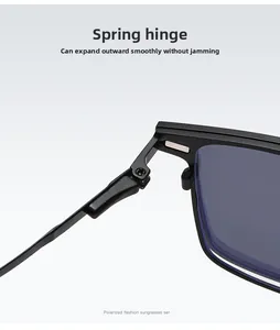 Vue détaillée de la charnière à ressort flexible sur les lunettes de soleil polarisées
