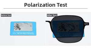 Polarized lens test showing hidden fish pattern with black square frame sunglasses