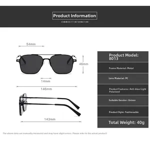 Detailed technical diagram showing dimensions of black polarized magnetic sunglasses