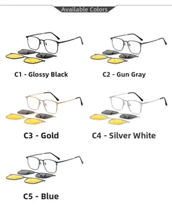 Five colors of metal square frames with magnetic polarized lenses for sunglasses sets
