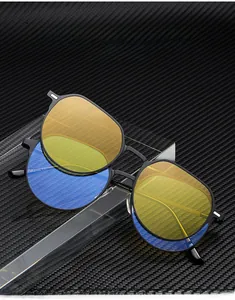 Détail de lunettes magnétiques rondes avec clip de vision nocturne jaune, modèle 8125