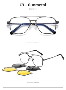 Detail view of gunmetal double bridge frames with magnetic polarized and night vision clips