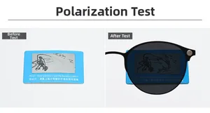 Detail of polarized lenses showing glare reduction with fish pattern test card