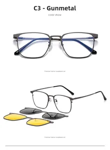 Polarized sunglasses set in gunmetal grey frame with magnetic night vision clip-on lenses