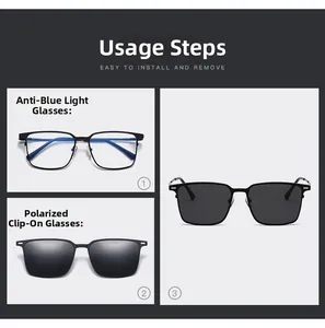 Explaining the magnetic clip-on design for square polarized sunglasses and blue light frame