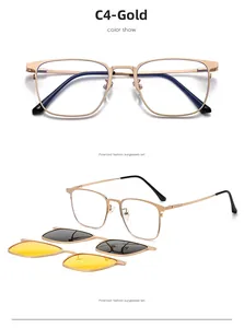 Square gold frame magnetic sunglasses set with polarized and yellow night vision lenses