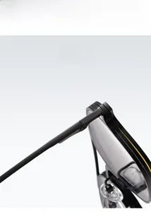 Detail shot of black glossy frames and precision metal hinges on polarized sunglasses