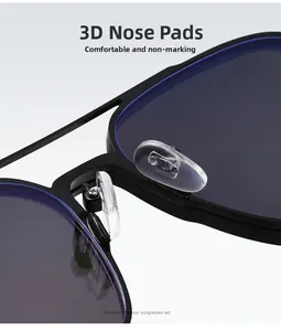 Close-up of ergonomic silicone nose pads on black square polarized sunglasses