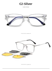 Detail of silver square metal frame glasses with magnetic polarized and night vision lenses