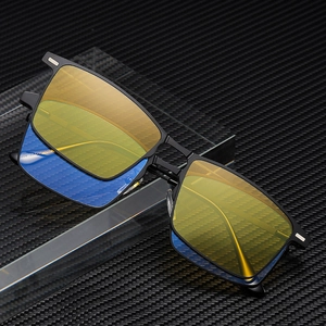 Lunettes De Soleil Magnétiques Clip On Carrées Verres Polarisés Vision Nocturne Monture Métal Hommes Conduite