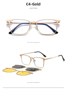 Detail of gold metal square frame glasses with magnetic polarized and night vision lenses