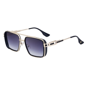 Lunettes de soleil punk carrées en métal avec monture dorée et noire et verres dégradés