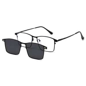 Lunettes de soleil 2 en 1 à clip magnétique avec monture ronde en métal pour hommes