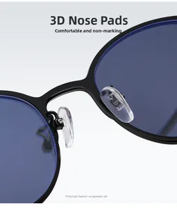 Detailed macro view of comfortable silicone nose pads on round polarized sunglasses
