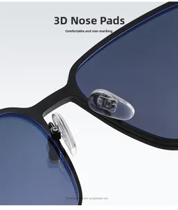 Detail of soft 3D silicone nose pads on black square frame polarized sunglasses