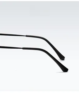 Macro detail of ergonomic anti-slip temple tips on black square sunglasses frame