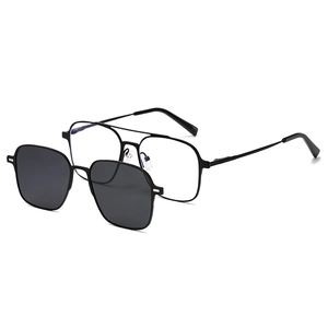 Square blue light blocking metal frame glasses with detachable magnetic polarized sunglasses