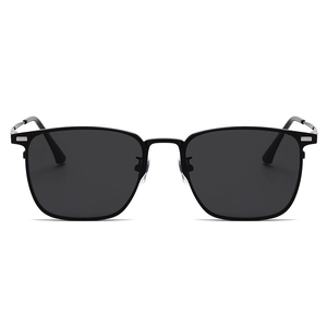 Square polarized sunglasses with black frames and thin metal temples for men and women